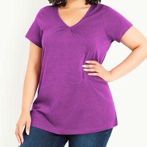 NWT Evans Gathered V Neck Cotton Purple Top T-Shirt